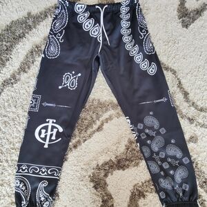 Kinetic Kings Black Bandana Paisley Design Silk-like Sweatpants